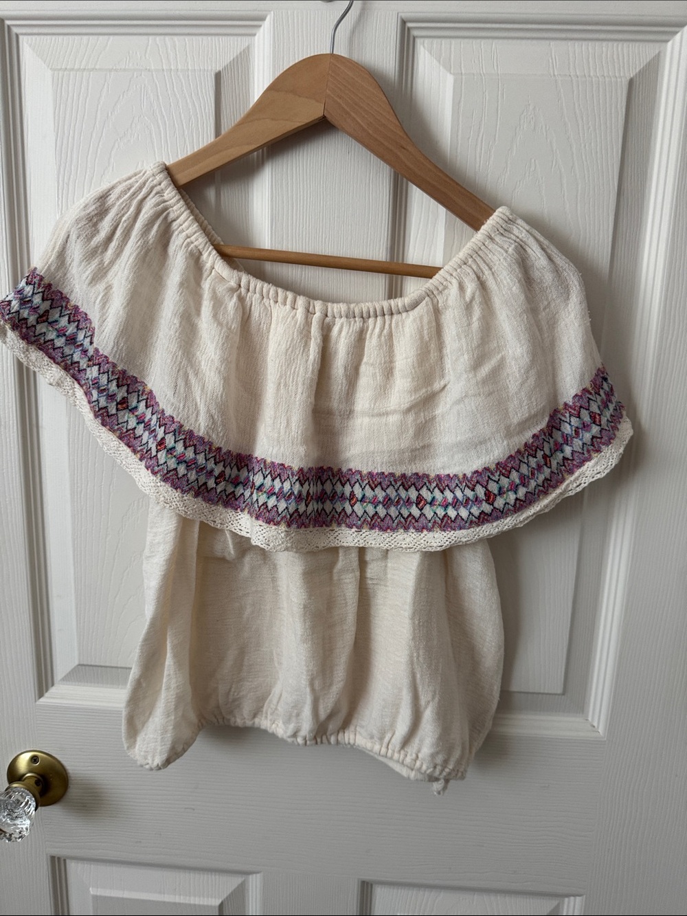 Boho Off-Shoulder Embroidered Cream Women’s Top